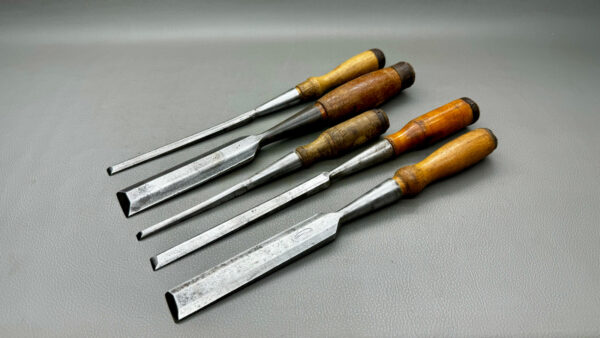 Bevel Edge Chisels 5 In The Set - Sizes 1 1/4"- 1" - 1/2" - 3/8" & 1/4"
